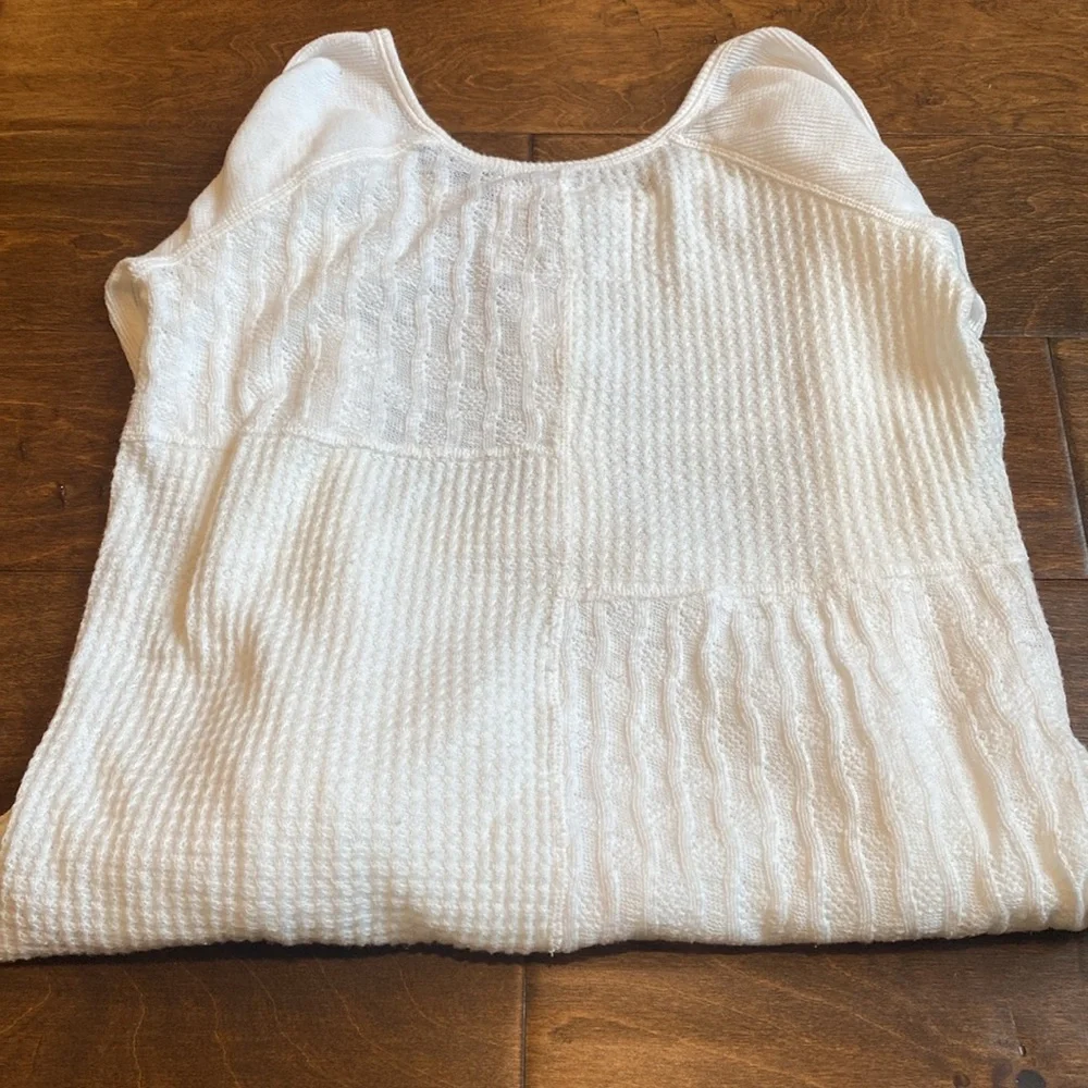 NWOT Saturday Sunday by Anthropologie Mixed Media Waffle Knit Henley Top - Picture 7 of 8